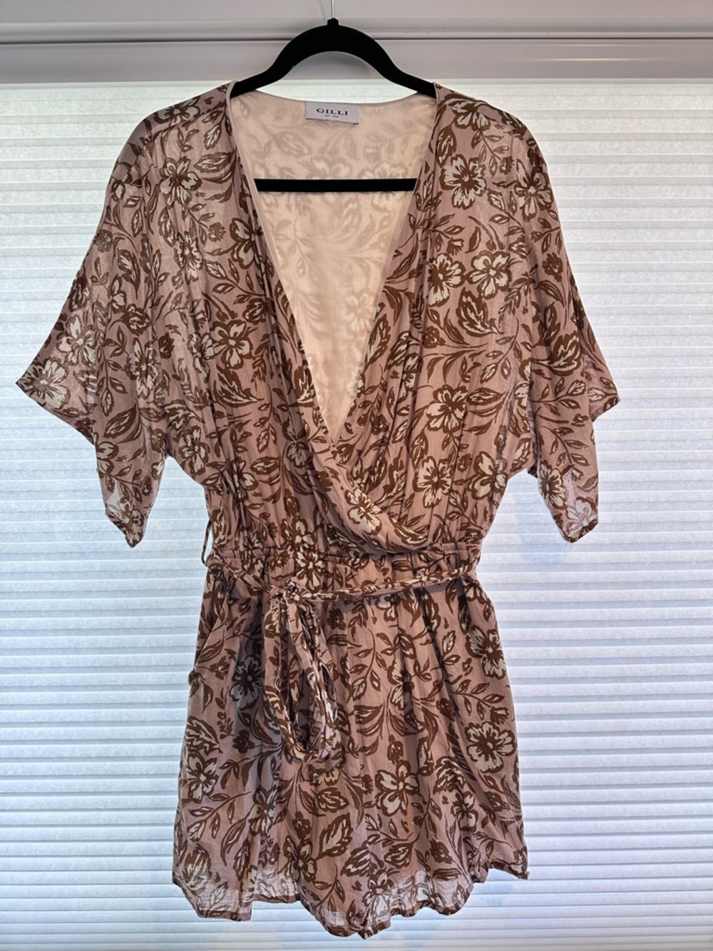 Gilli Pink and Brown Floral Wrap Romper